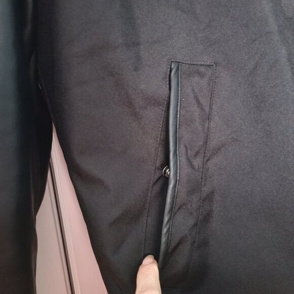 Men's Black Faux Vegan Leather Hooded Streetwear Bomber Jacket Small - Picture 8 of 15